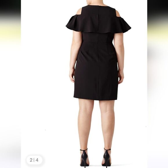 Eloquii Cold Shoulder Ruffle Sheath Dress In Black Plus Size 22 - Picture 11 of 11